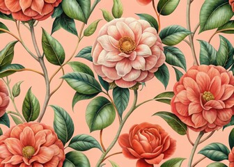 Elegant camellia flower seamless pattern