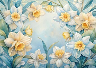 Watercolor painting of daffodils spring flowers