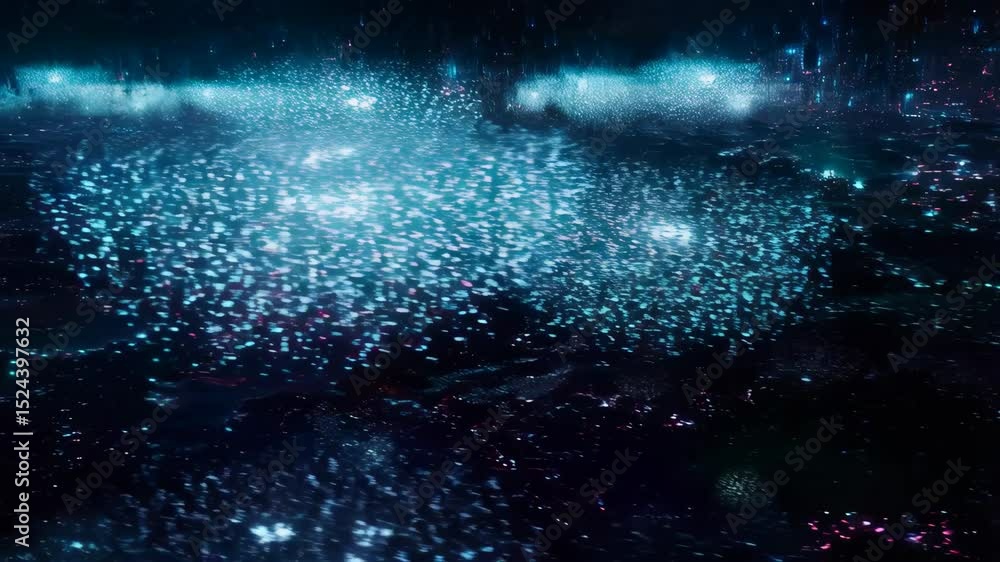 Poster dynamic glittering particles in motion mirroring cosmic phenomena