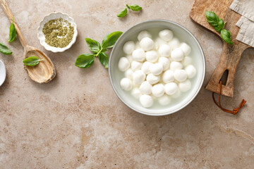 Mozzarella cheese balls, top view
