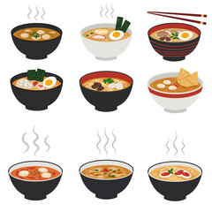Assorted Chinese food set. Chinese noodles, fried rice, dumplings, peekin duck, dim sum, spring rolls. Famous Chinese cuisine dishes on table. Top view. Chinese restaurant concept. Asian style banquet