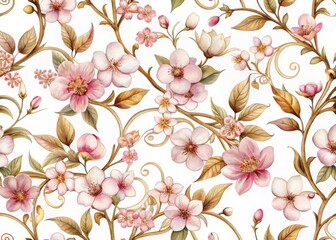 Watercolor pink blossom floral seamless pattern