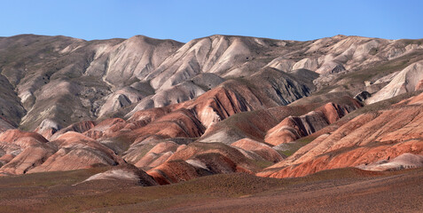 Beautiful mountains with red soil in Khizi. Azerbaijan.