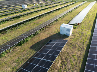 Aerial view of solar power station with energy storage