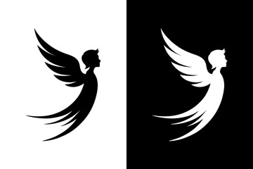 Black and White Angel Silhouette Icon Vector Download.