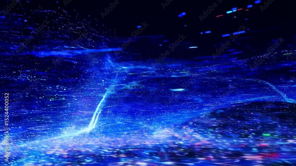 Aufkleber dynamic neon light waves creating futuristic glowing particle landscape