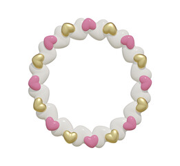 Heart white gold and pink round frame. 3D render