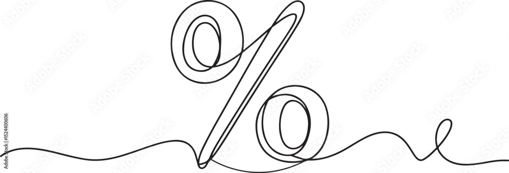 Poster continuous line drawing of a percentage symbol (%) with smooth curves and varying line thickness on 