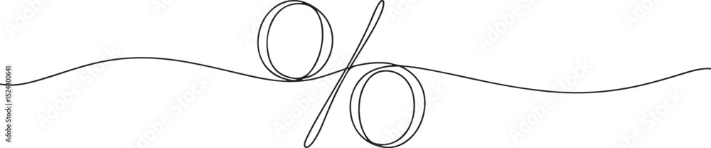 Poster continuous line drawing of a percentage symbol (%) with smooth curves and varying line thickness on 