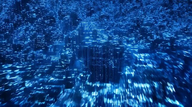 Mesmerizing blue neon lights forming dynamic cityscape in motion