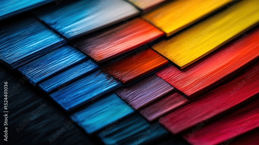 Poster dynamic arrangement of vibrant color swatches, creating a visually engaging gradient