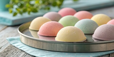 Pastel mochi ice cream dessert japanese sweet treat colorful food photography delicious gourmet snack close up shot