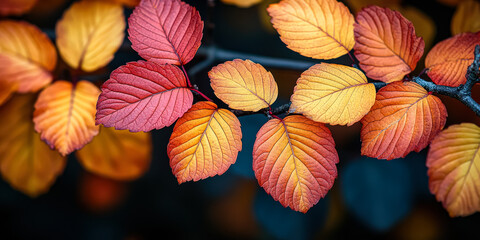 Fototapeta premium Close up of a branch with orange leaves