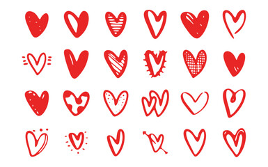 Hand Drawn Heart Icon with Love Doodles Broken Hearts Valentine Symbols and Romantic Elements