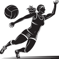 Female volleyball player, volleyball net silhouettes vector graphic design