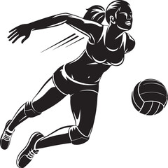 Female volleyball player, volleyball net silhouettes vector graphic design