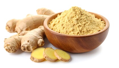 Powdered ginger spice with soft yellow tone and fine texture