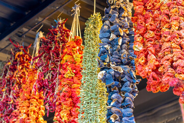 Dried Vegetables Red Peppers and Eggplants in Local Spice Bazaar