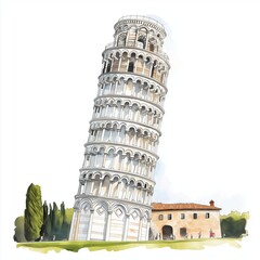 Leaning Tower of Pisa. Leaning Tower of Pisa hand drawn watercolor illustration