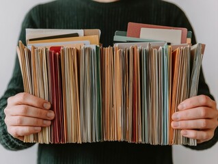 tax preparation and deduction plan and form organization. Taxpayer organizing deduction receipts into folders labeled by category before filing