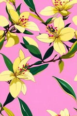 Winter Jasmine on pink background cartoonish seamless pattern