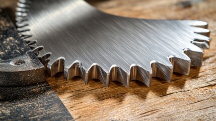 Close-up view of a metallic circular saw blade.
