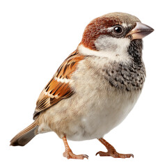 Close up of a brown sparrow bird perched wildlife animal avian species isolated on transparent background