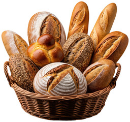 Basket with bread food on transparent background