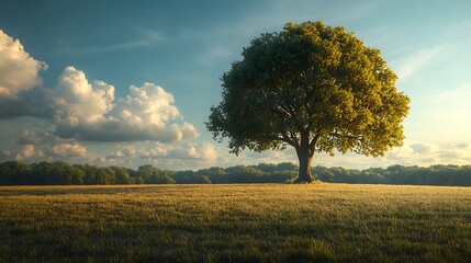 Fototapeta premium Solitary tree in golden field