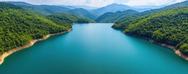 hydroelectric power plant with renewable energy and energy storage. Water being pumped uphill for energy storage during low-demand periods, sustainable grid design