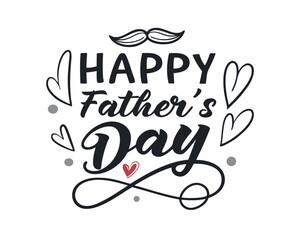 Happy Fathers Day Typography Design with Hearts and Mustache