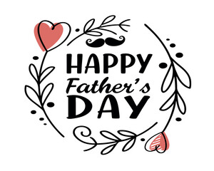 Happy Fathers Day greeting card with hearts and mustache