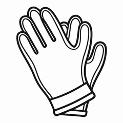 Pair of Work Gloves Icon: Black and White Line Art