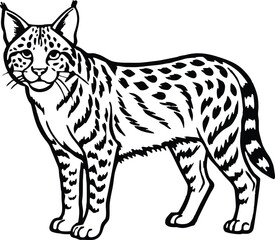 Black and White Illustration of a Striped Cat
