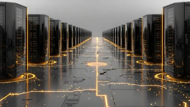Futuristic Data Center: A Modern Server Room with High-Tech Equipment and Connectivity