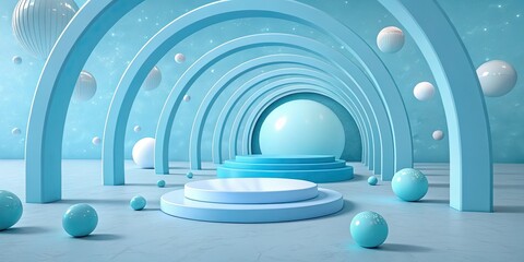 Obraz premium Blue product display background abstract geometric shapes archway podium mockup presentation stage design