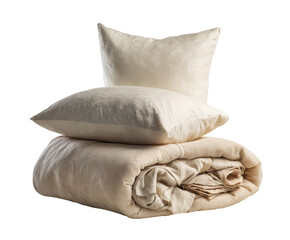 Soft beige bedding collection for cozy home interiors, cut out transparent 