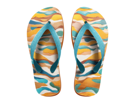 Colorful beach sandals for summer relaxation and fun, cut out transparent 