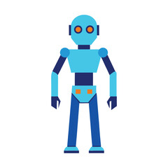 Simple blue robot illustration standing tall isolated on white background
