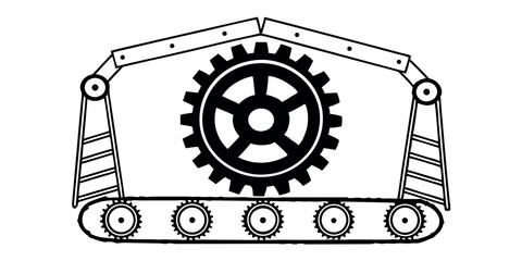 Obraz premium Black and white vector illustration of a cross cogwheel industry symbol