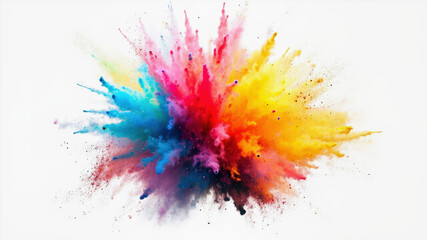 A vivid explosion of colored powder fills the air, showcasing bright shades of pink, blue, yellow, and orange. This artistic display captures the essence of creativity and joy