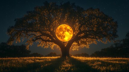 Tree with moon at night