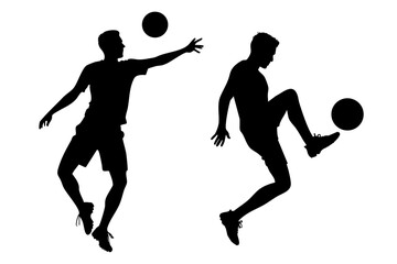 Soccer Training Action: Male Players Silhouettes with Ball for Skill and Movement - Vector Graphic