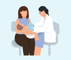 Obraz premium A female doctor is giving a vaccine to a child ,accompanied by mother