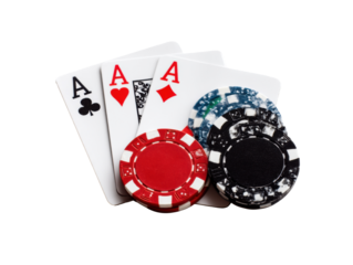 Exciting poker game with winning hand and colorful chips, cut out transparent 