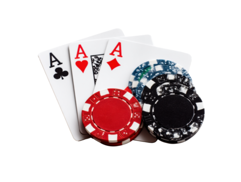 Exciting poker game with winning hand and colorful chips, cut out transparent