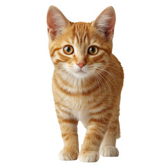 Obraz premium Orange tabby kitten poses, eye contact. Pet photo for marketing, editorial use, cute design.