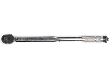 Torque wrench on white background. Measuring instrument.