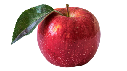 Fresh Red Apple Sits with Leaf, Isolated. Use for web, marketing, design, editorial.