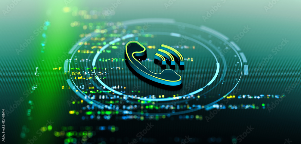 Poster phone call symbol on virtual interface - digital communication concept